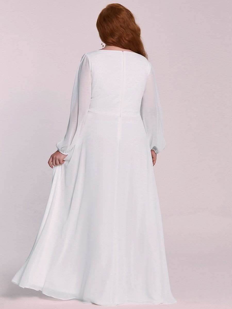 Größe Nach Maß Elegantes tiefes V-Laterne langes Schlitzärmel-Applikations-Maxi-Abendkleid 00461