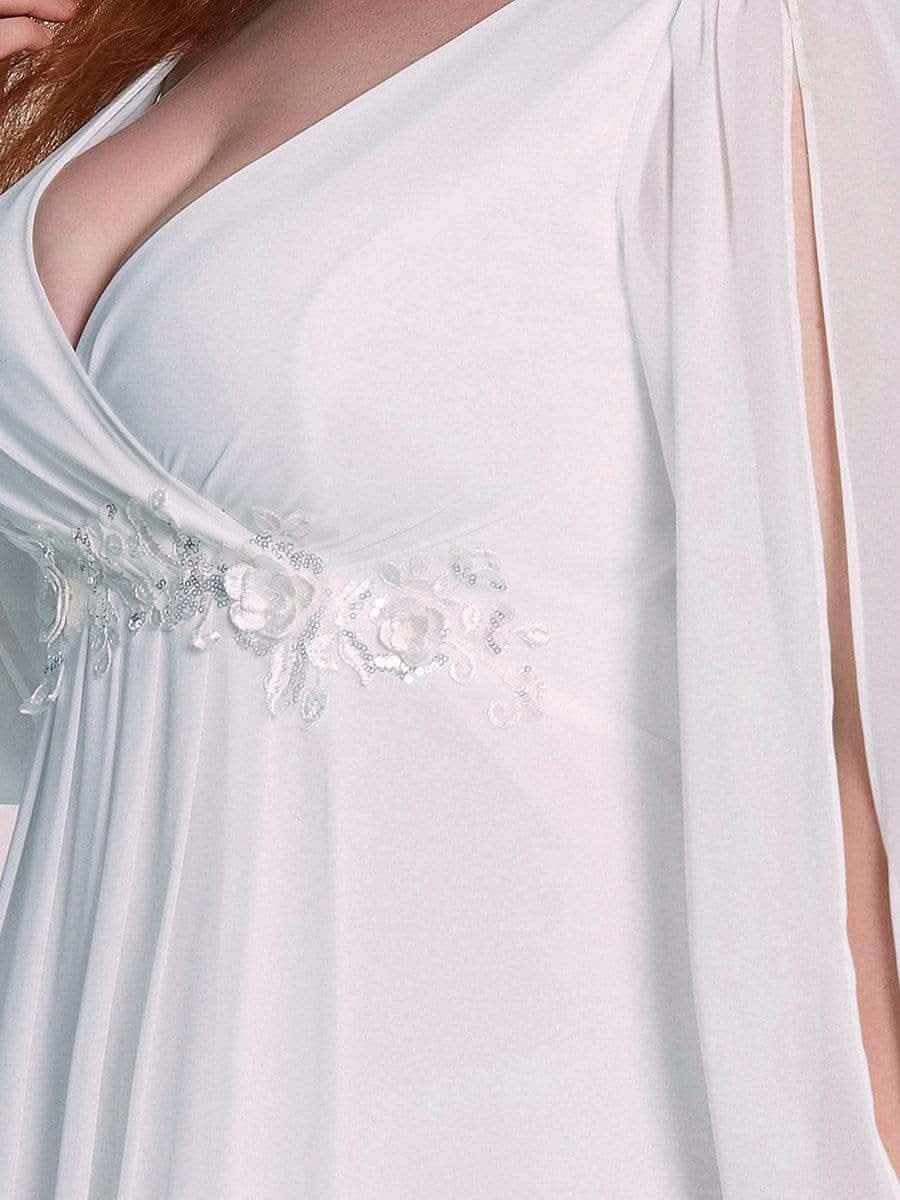 Größe Nach Maß Elegantes tiefes V-Laterne langes Schlitzärmel-Applikations-Maxi-Abendkleid 00461