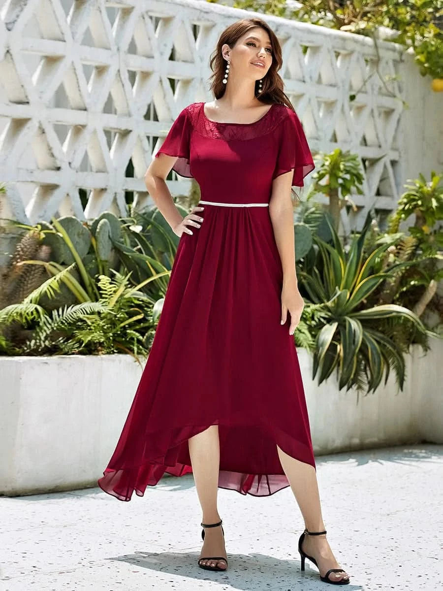 Größe Nach Maß Laessiges A-Linien-Midikleid für Frauen mit unregelmaessigem Saum 00465