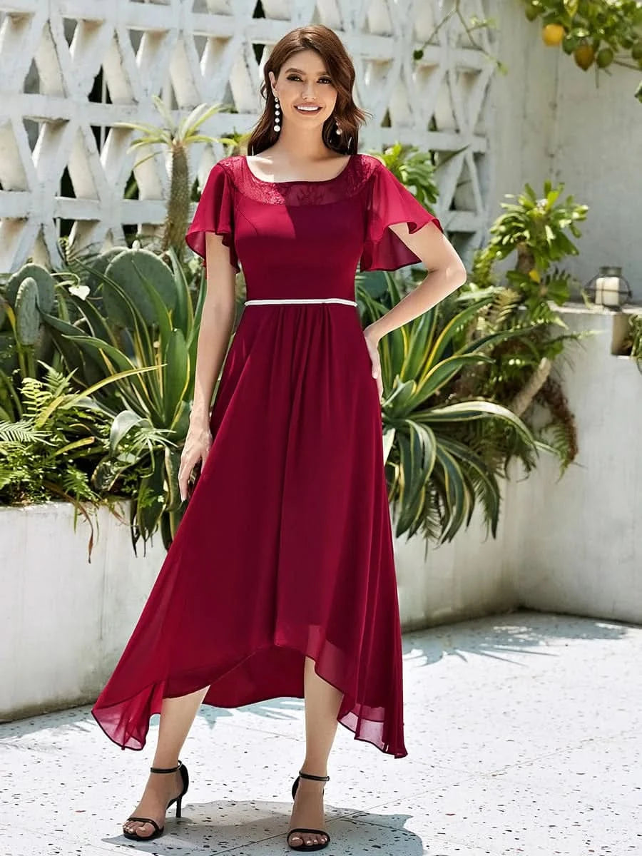 Größe Nach Maß Laessiges A-Linien-Midikleid für Frauen mit unregelmaessigem Saum 00465