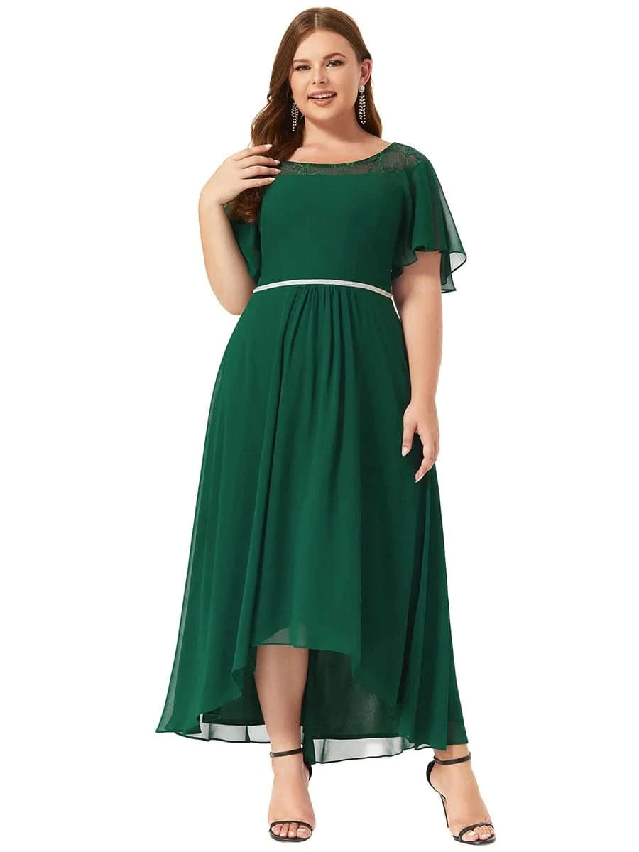 Größe Nach Maß Laessiges A-Linien-Midikleid für Frauen mit unregelmaessigem Saum 00465