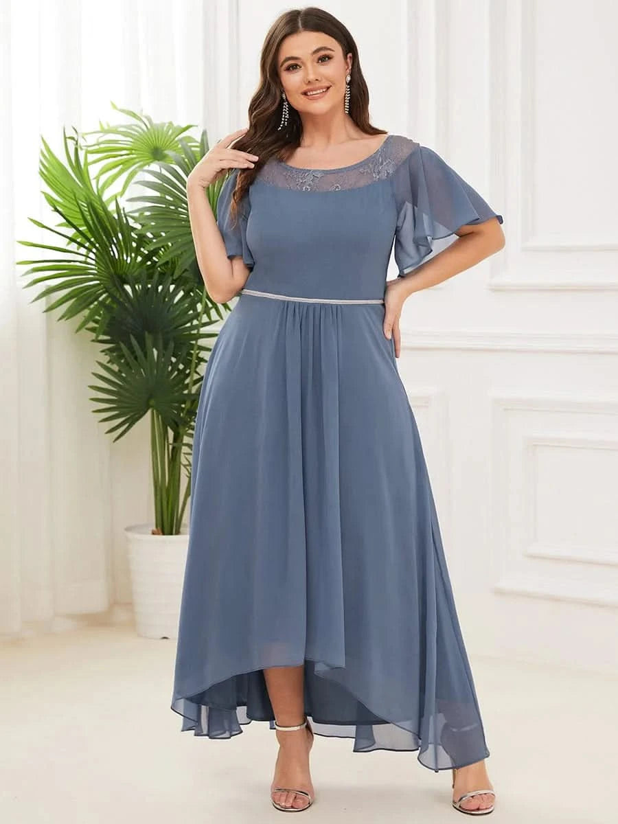 Größe Nach Maß Laessiges A-Linien-Midikleid für Frauen mit unregelmaessigem Saum 00465