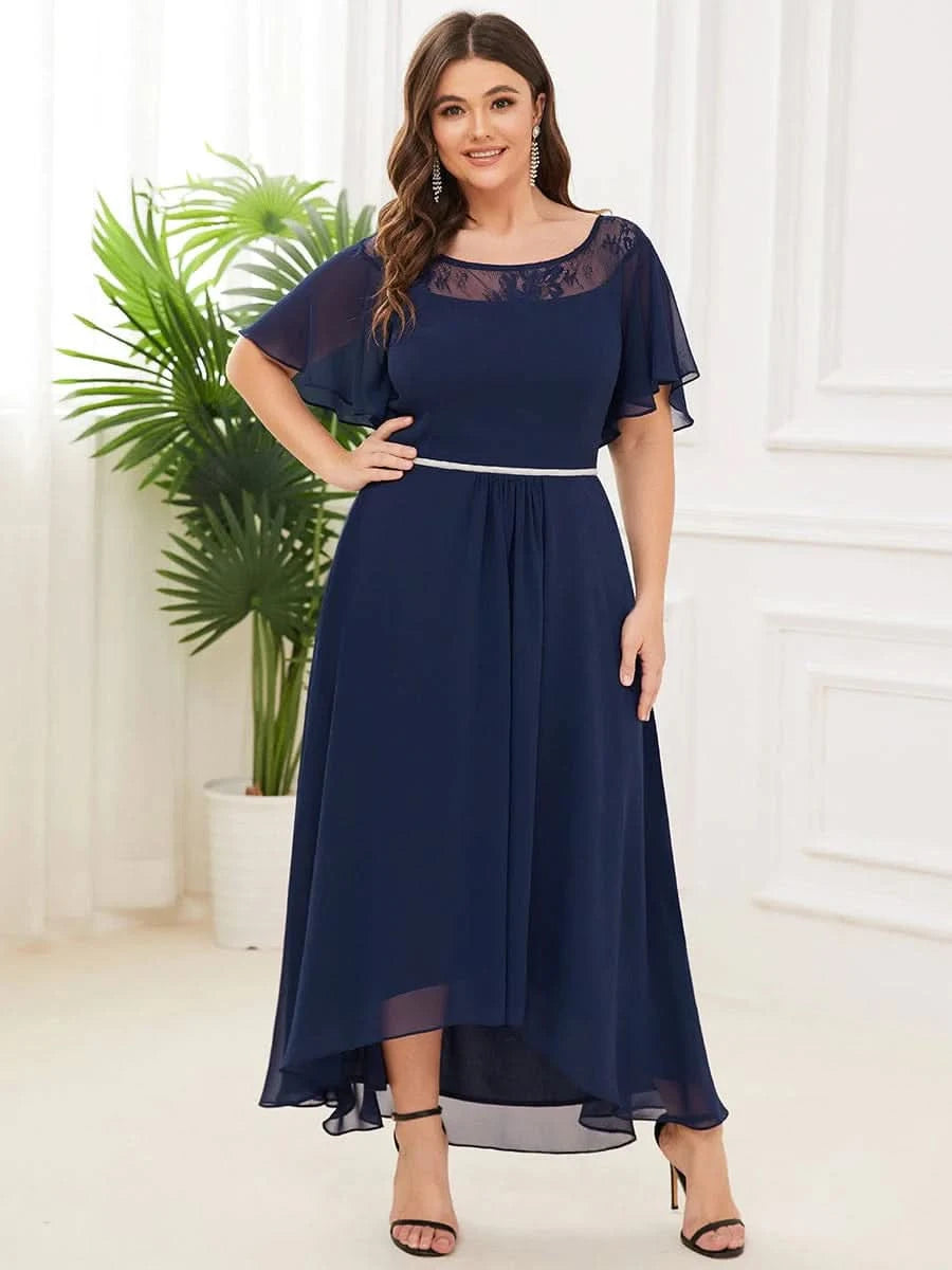 Größe Nach Maß Laessiges A-Linien-Midikleid für Frauen mit unregelmaessigem Saum 00465
