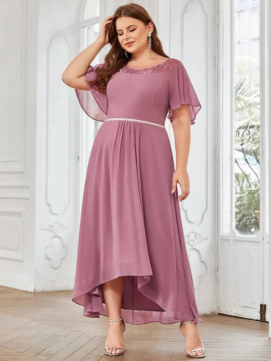 Größe Nach Maß Laessiges A-Linien-Midikleid für Frauen mit unregelmaessigem Saum 00465
