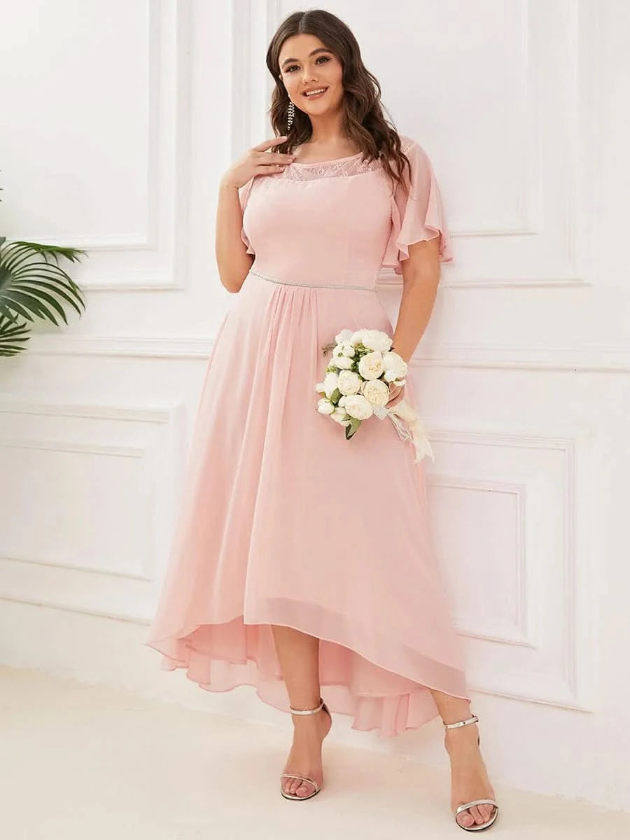 Größe Nach Maß Laessiges A-Linien-Midikleid für Frauen mit unregelmaessigem Saum 00465