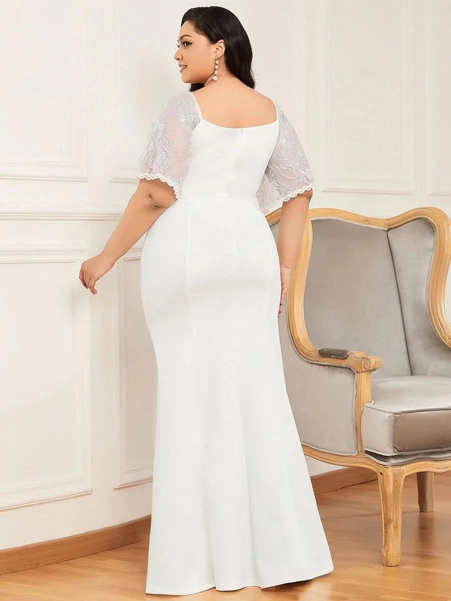 Color=Cream | Bodenlanges Ballkleider Mit V-Ausschnitt 00550-Cream 6