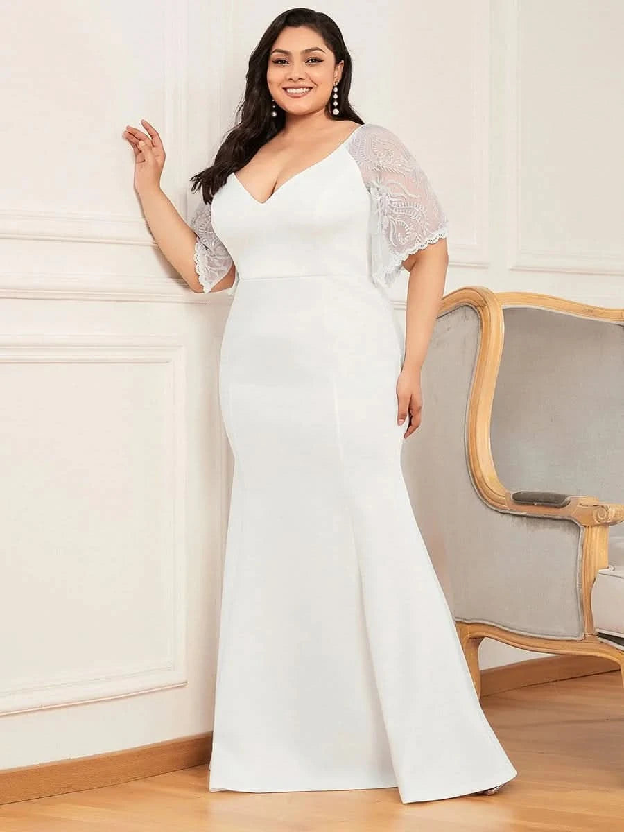 Color=Cream | Bodenlanges Ballkleider Mit V-Ausschnitt 00550-Cream 7