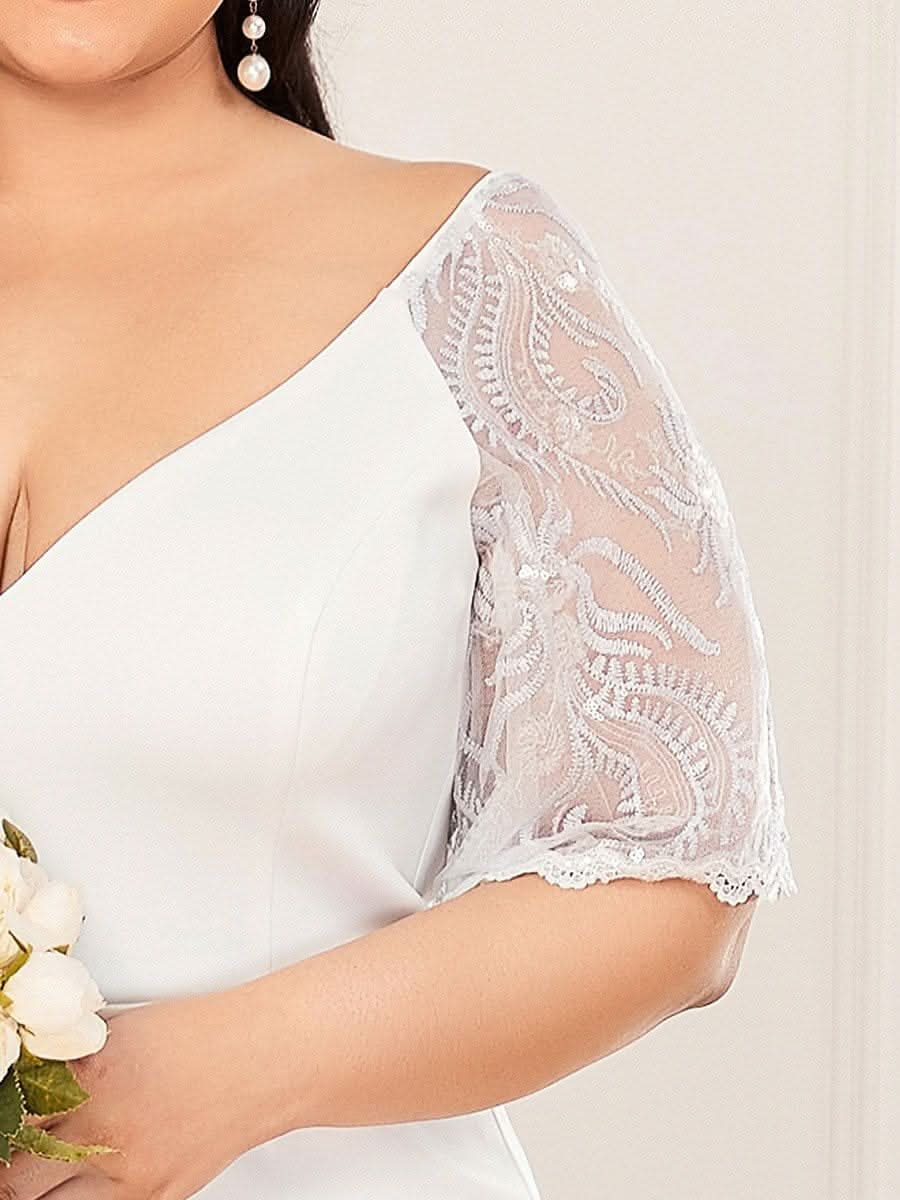 Color=Cream | Bodenlanges Ballkleider Mit V-Ausschnitt 00550-Cream 9