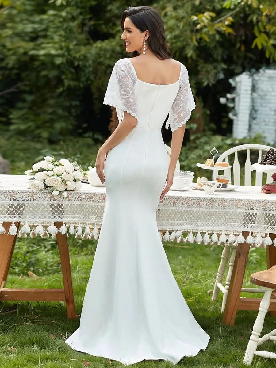 Color=Cream | Bodenlanges Ballkleider Mit V-Ausschnitt 00550-Cream 3