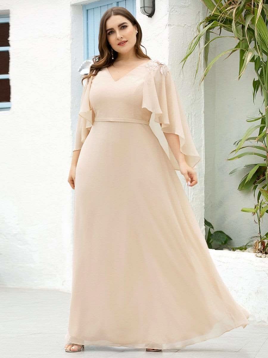 Größe Nach Maß Elegante V-Ausschnitt Flowy Chiffon Brautjungfernkleider mit Wraps 00638