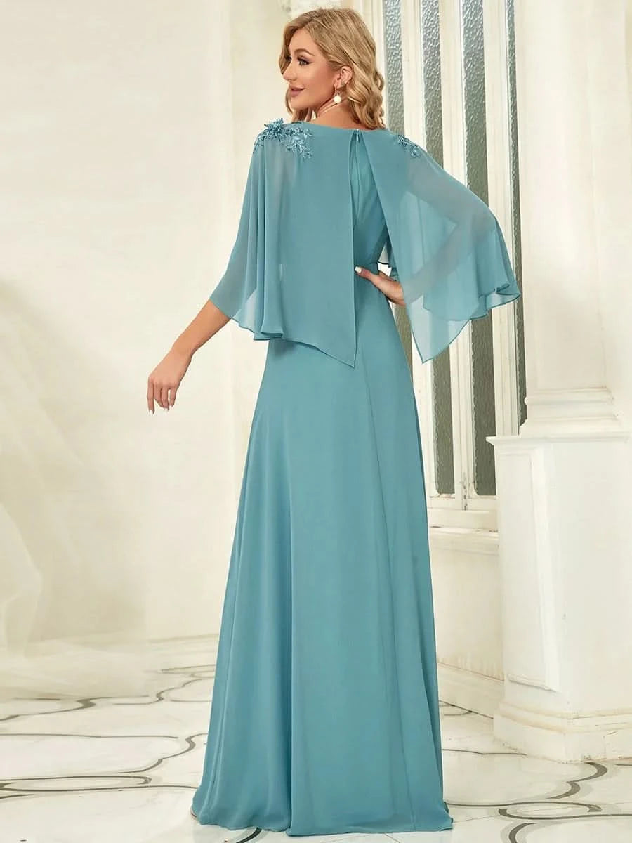 Größe Nach Maß Elegante V-Ausschnitt Flowy Chiffon Brautjungfernkleider mit Wraps 00638