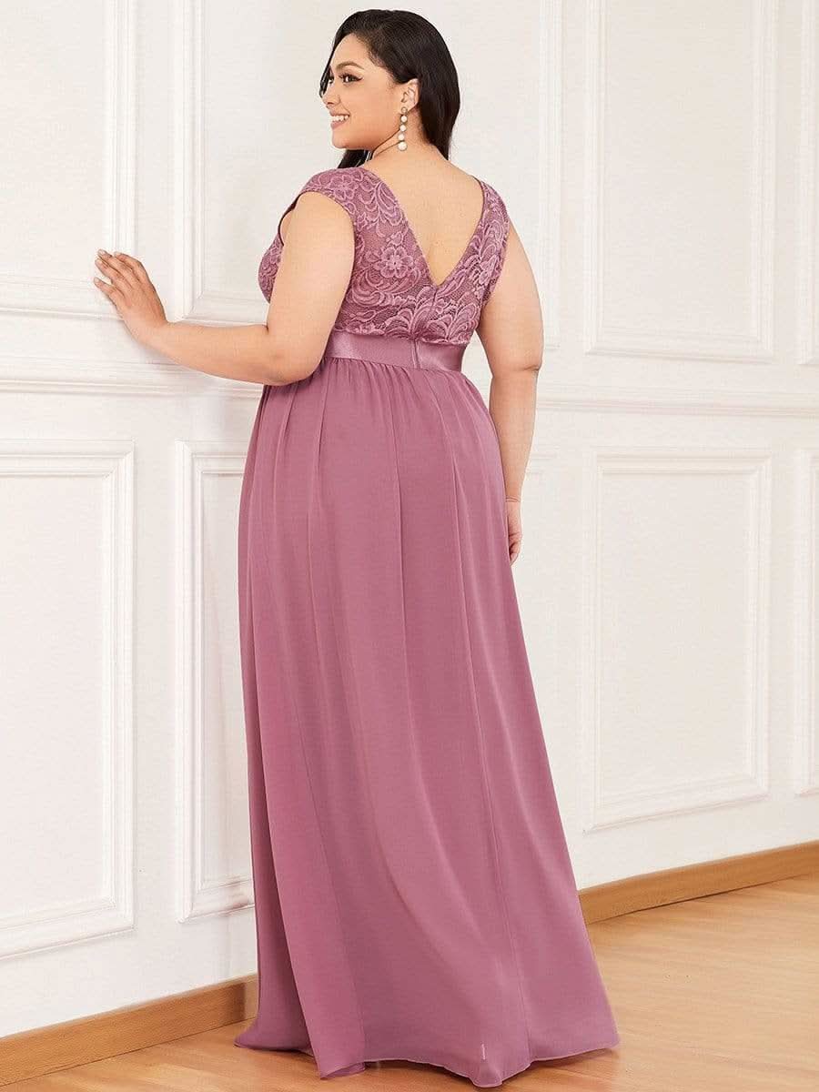 Größe Nach Maß Klassische A-Linie Chiffon Spitze Rundhals Brautjungfernkleider 00646
