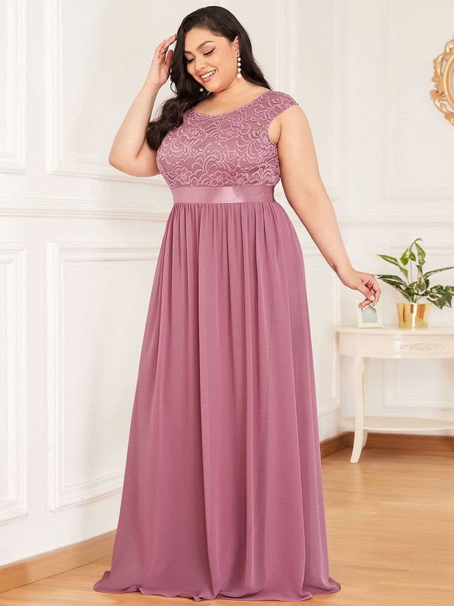 Größe Nach Maß Klassische A-Linie Chiffon Spitze Rundhals Brautjungfernkleider 00646