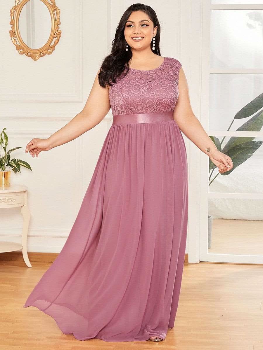 Größe Nach Maß Klassische A-Linie Chiffon Spitze Rundhals Brautjungfernkleider 00646