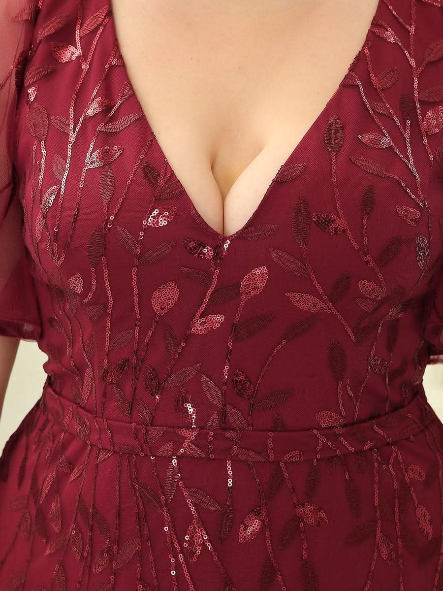 Color=Burgundy | Plus Size Frauen V-Ausschnitt Funkelnde Stickerei Meerjungfrau Abend Partykleid 00692-Burgundy 5 Color=Burgundy | Plus Size Frauen V-Ausschnitt Funkelnde Stickerei Meerjungfrau Abend Partykleid 00692-Burgundy 5