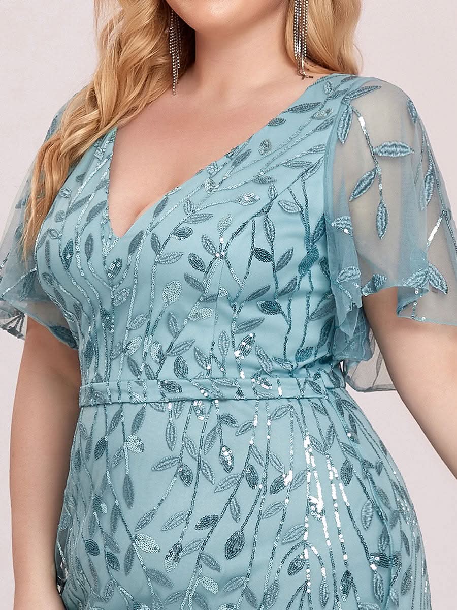 Color=Dusty Blau | Plus Size Frauen V-Ausschnitt Funkelnde Stickerei Meerjungfrau Abend Partykleid 00692-Dusty Blau 5 Color=Dusty Blau | Plus Size Frauen V-Ausschnitt Funkelnde Stickerei Meerjungfrau Abend Partykleid 00692-Dusty Blau 5