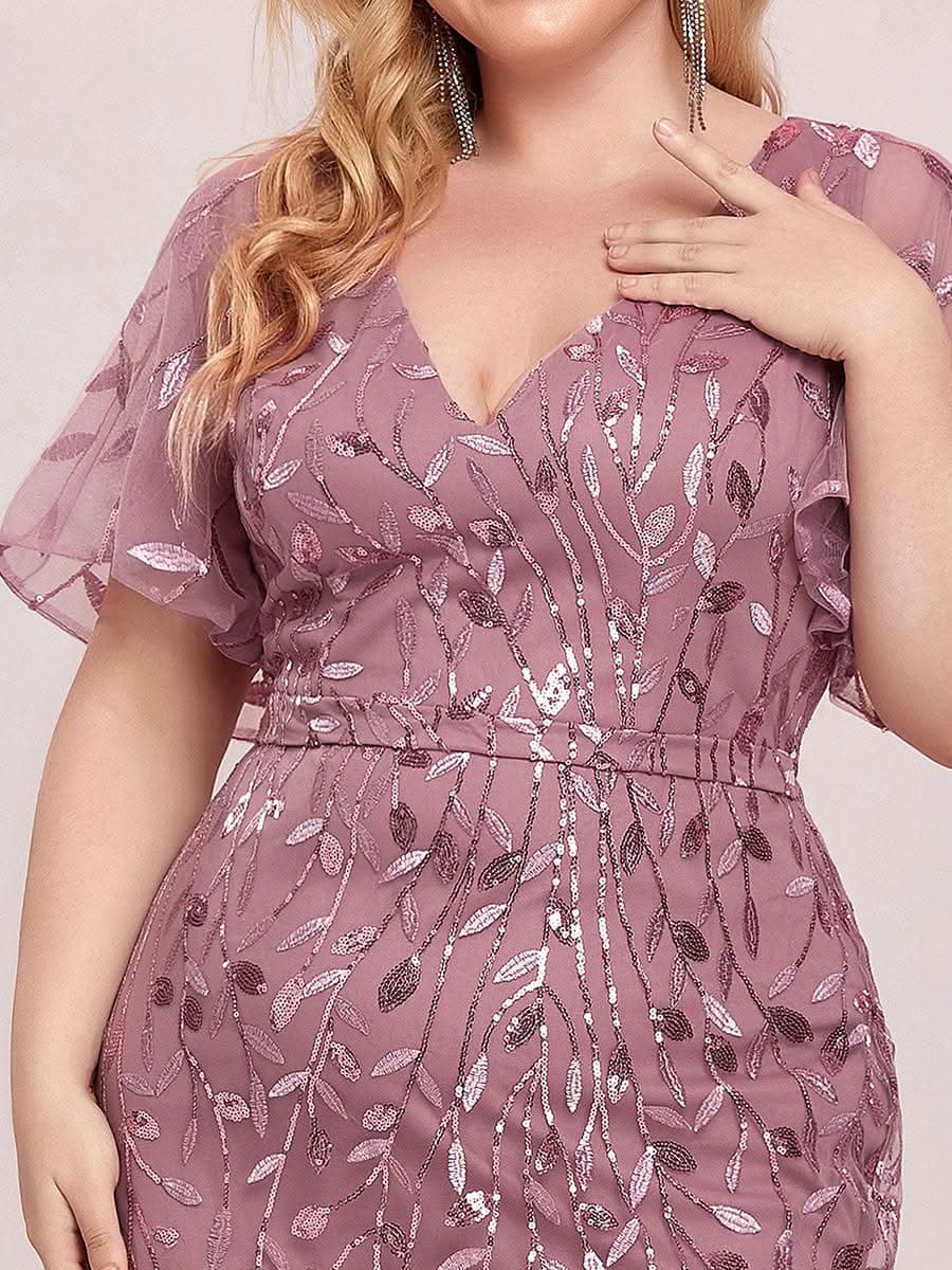 Color=Orchid | Plus Size Frauen V-Ausschnitt Funkelnde Stickerei Meerjungfrau Abend Partykleid 00692-Orchid 5 Color=Orchid | Plus Size Frauen V-Ausschnitt Funkelnde Stickerei Meerjungfrau Abend Partykleid 00692-Orchid 5