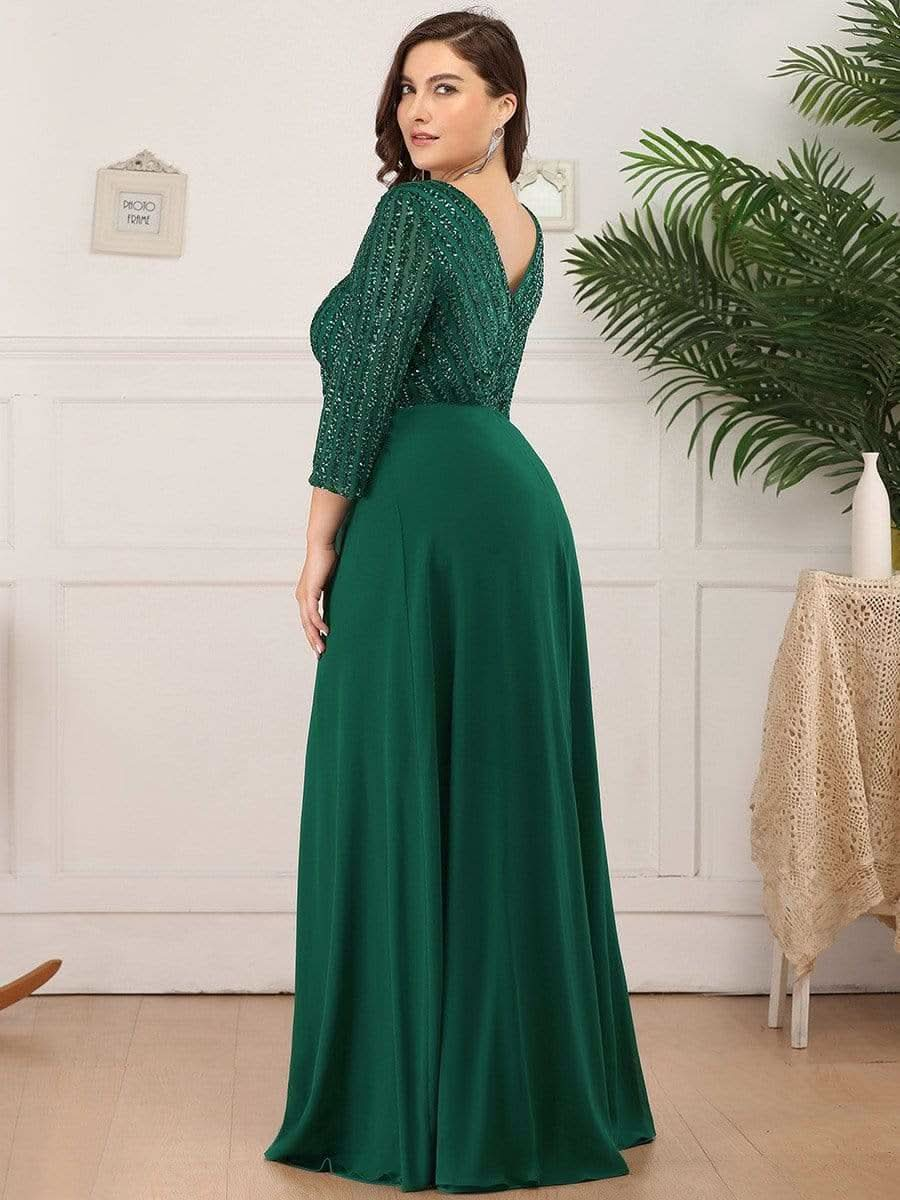 Größe Nach Maß Sexy V-Ausschnitt A-Linie Pailletten Abendkleid 00751