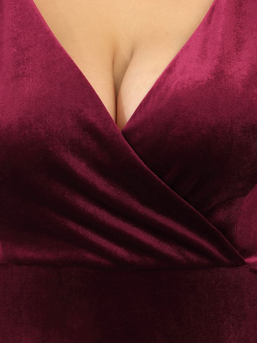 Größe Nach Maß Elegant Samt V-Ausschnitt fuer Damen Abend Maxikleid 00861