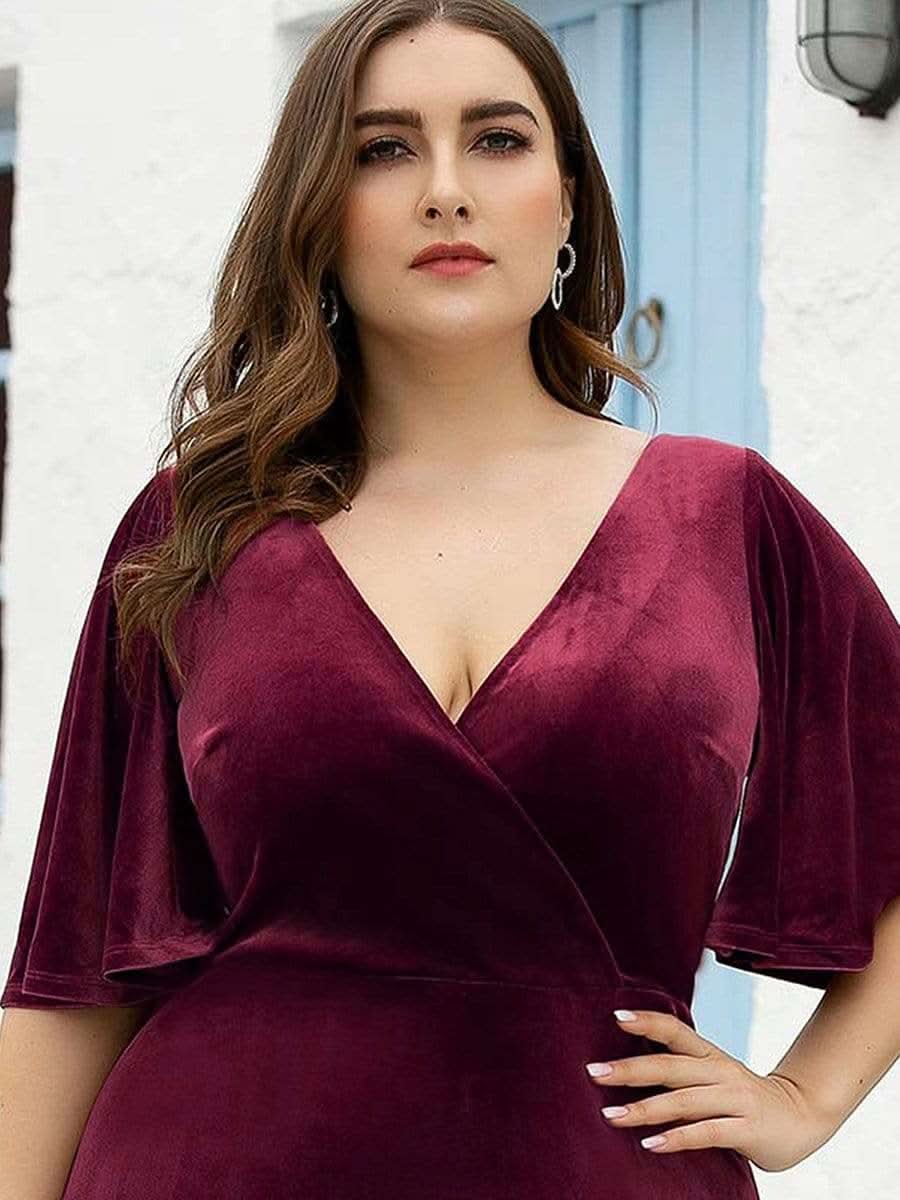 Größe Nach Maß Elegant Samt V-Ausschnitt fuer Damen Abend Maxikleid 00861