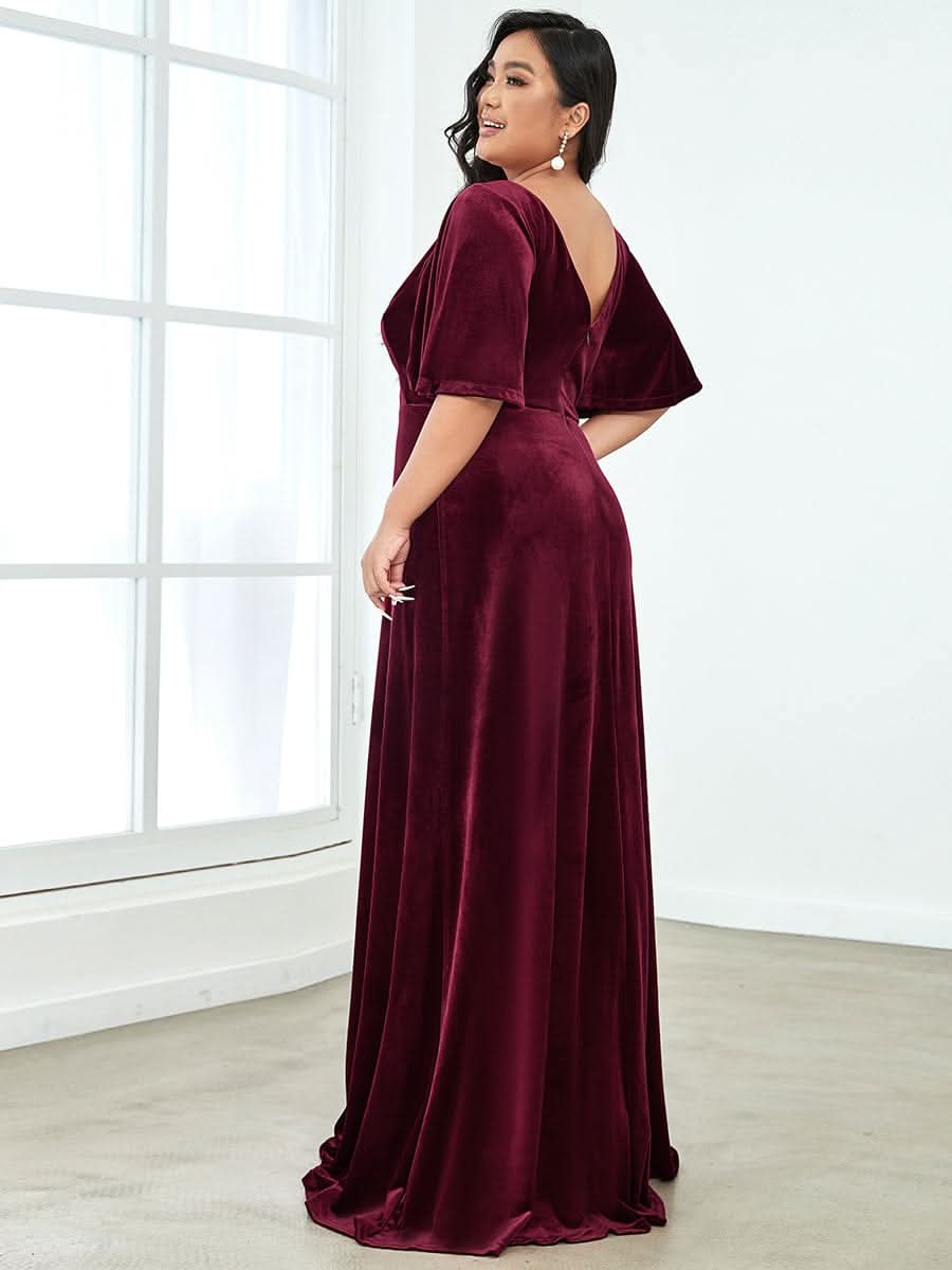 Größe Nach Maß Elegant Samt V-Ausschnitt fuer Damen Abend Maxikleid 00861