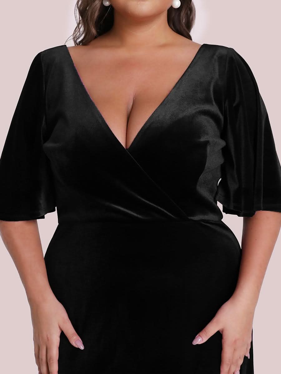 Größe Nach Maß Elegant Samt V-Ausschnitt fuer Damen Abend Maxikleid 00861