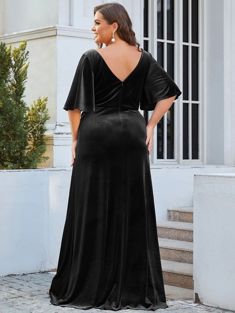 Größe Nach Maß Elegant Samt V-Ausschnitt fuer Damen Abend Maxikleid 00861