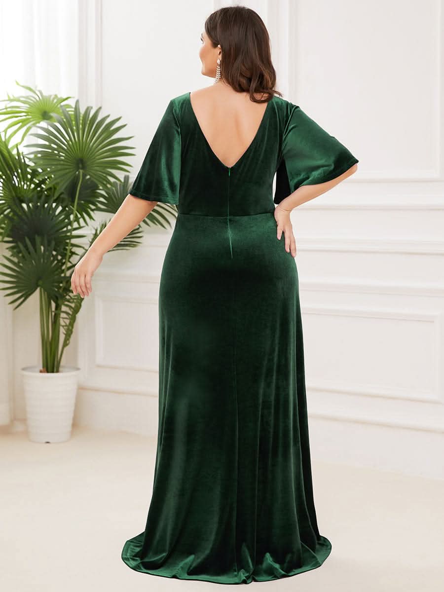 Größe Nach Maß Elegant Samt V-Ausschnitt fuer Damen Abend Maxikleid 00861