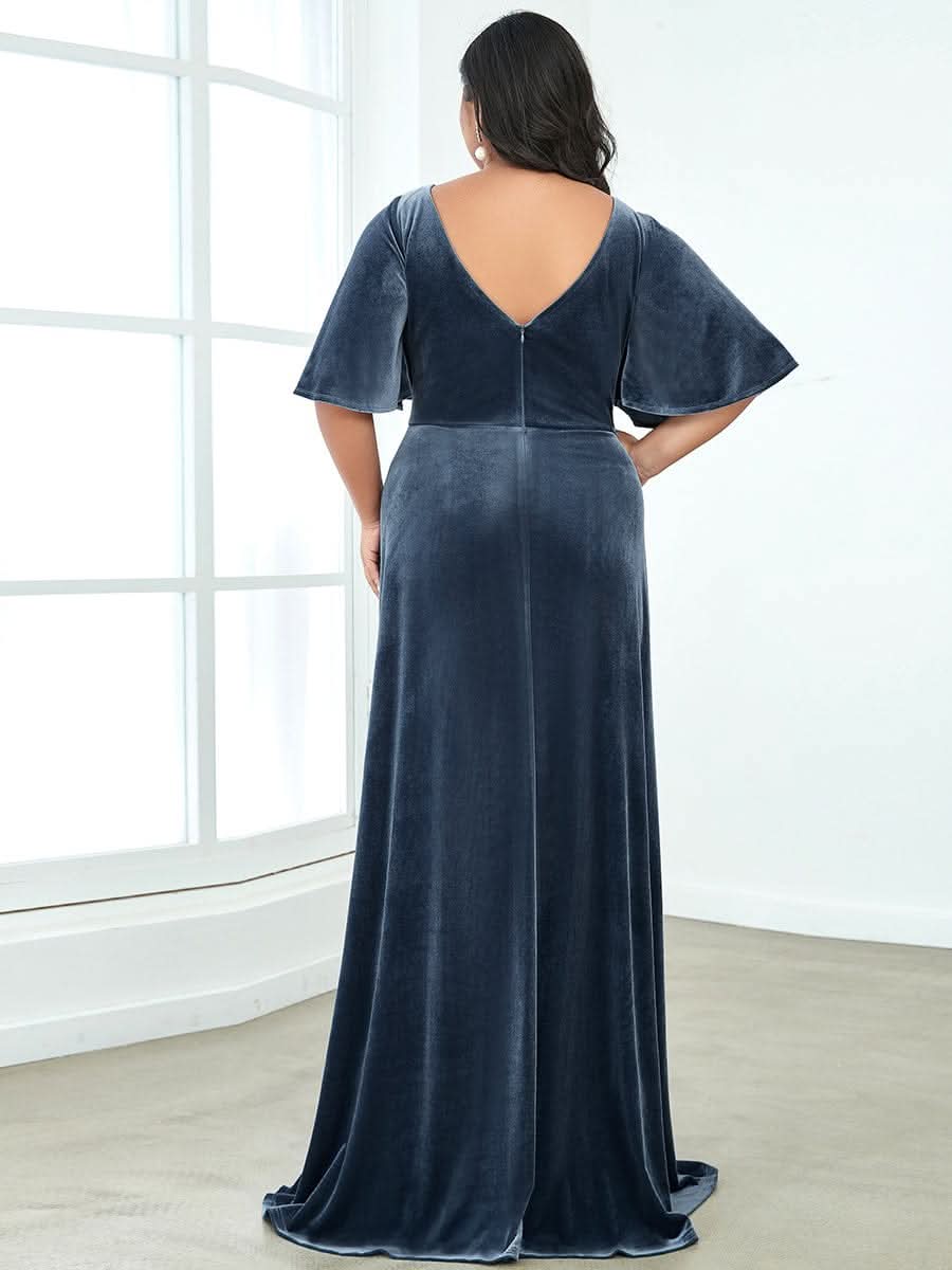 Größe Nach Maß Elegant Samt V-Ausschnitt fuer Damen Abend Maxikleid 00861