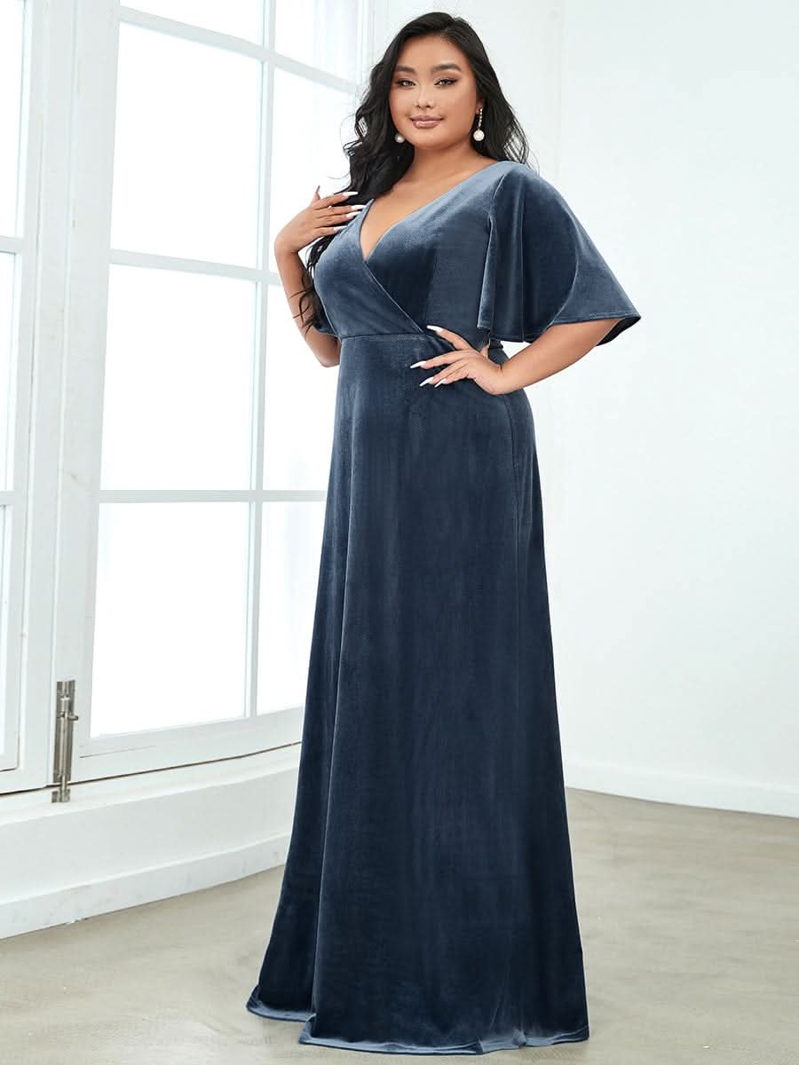 Größe Nach Maß Elegant Samt V-Ausschnitt fuer Damen Abend Maxikleid 00861