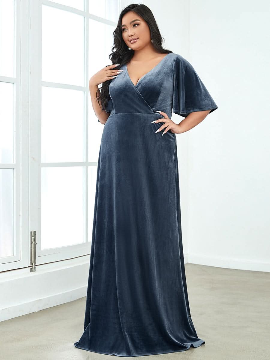 Größe Nach Maß Elegant Samt V-Ausschnitt fuer Damen Abend Maxikleid 00861