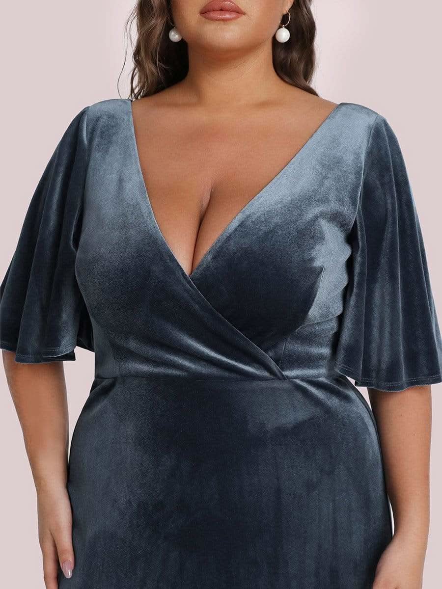 Größe Nach Maß Elegant Samt V-Ausschnitt fuer Damen Abend Maxikleid 00861