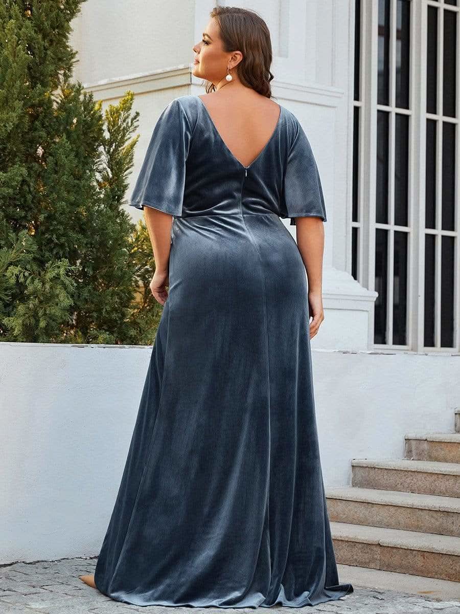 Größe Nach Maß Elegant Samt V-Ausschnitt fuer Damen Abend Maxikleid 00861