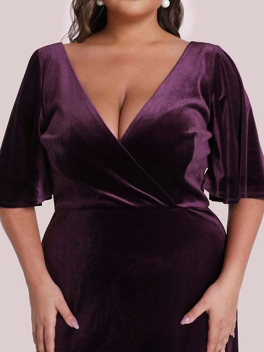 Größe Nach Maß Elegant Samt V-Ausschnitt fuer Damen Abend Maxikleid 00861