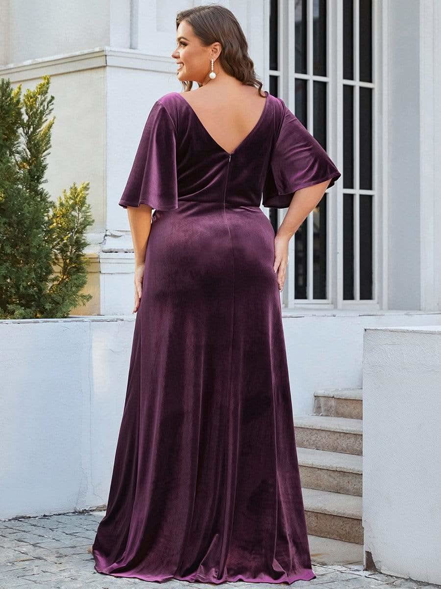 Größe Nach Maß Elegant Samt V-Ausschnitt fuer Damen Abend Maxikleid 00861