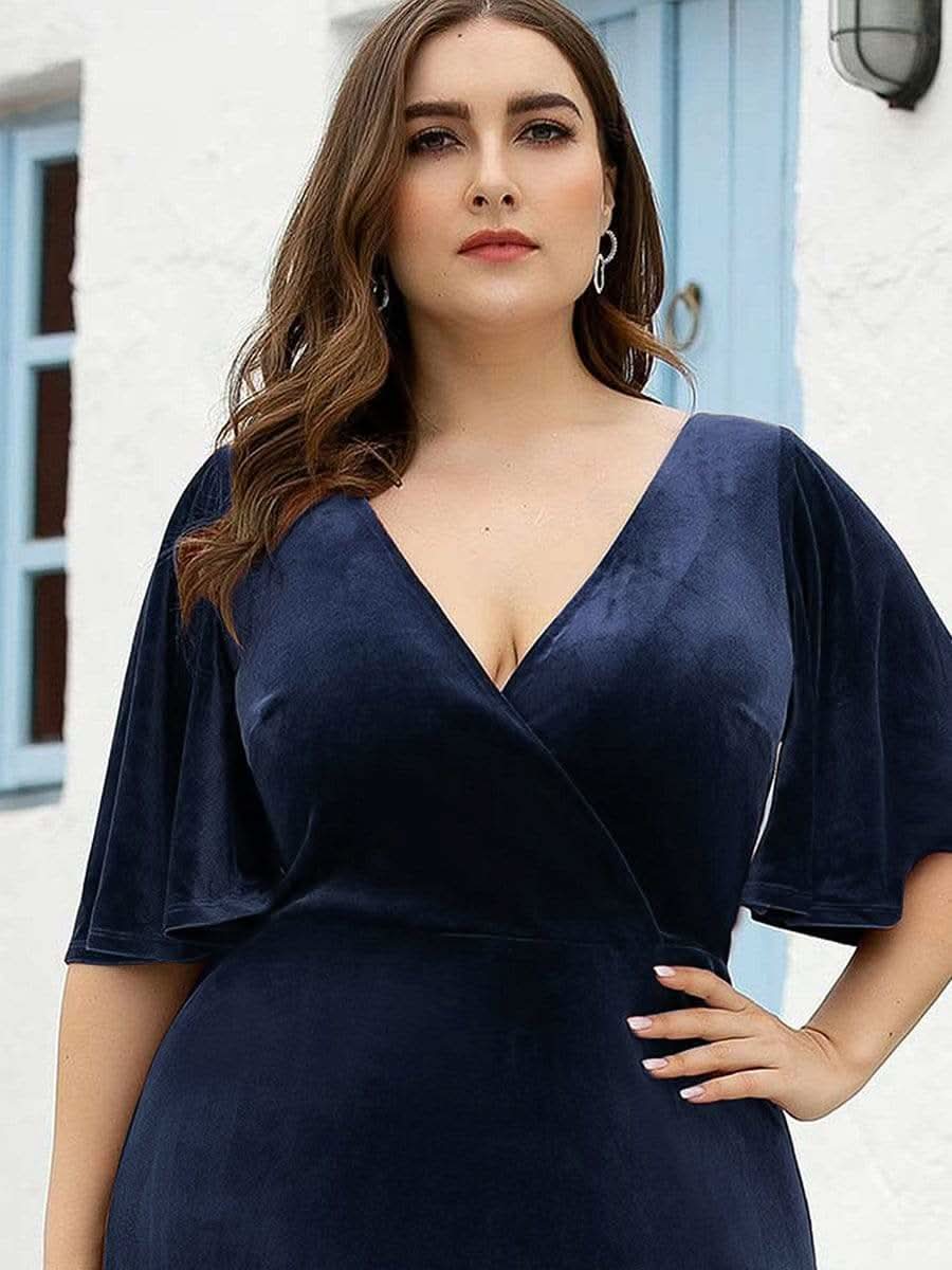Größe Nach Maß Elegant Samt V-Ausschnitt fuer Damen Abend Maxikleid 00861