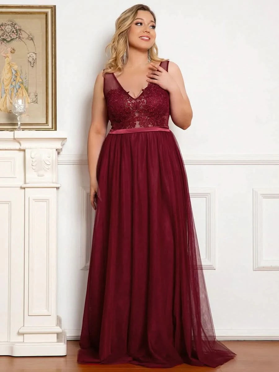 Color=Burgundy | Ever Pretty Frauen A-Line V-Ausschnitt Floral Lace Appliques Brautjungfernkleid 00930-Burgundy 8