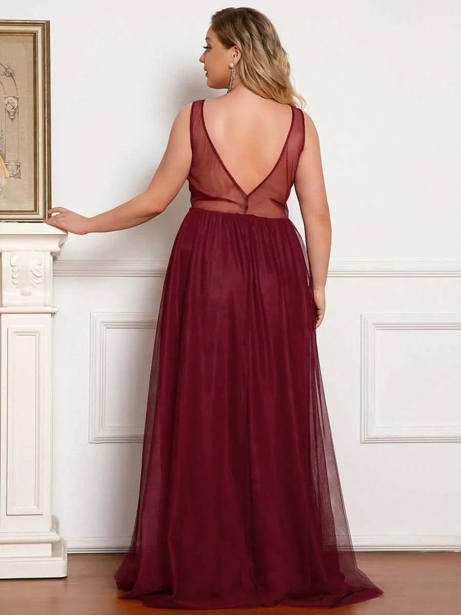 Color=Burgundy | Ever Pretty Frauen A-Line V-Ausschnitt Floral Lace Appliques Brautjungfernkleid 00930-Burgundy 9