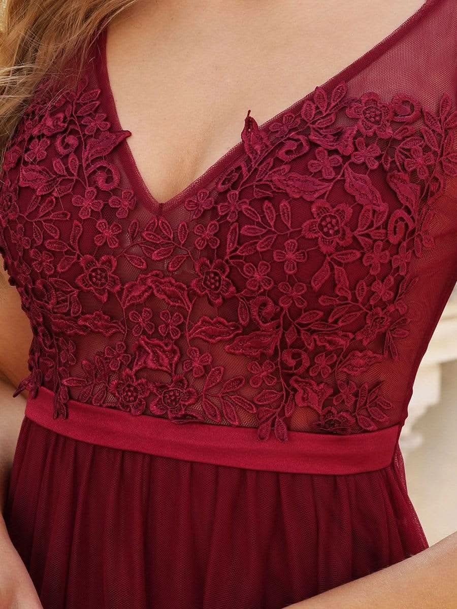 Color=Burgundy | Ever Pretty Frauen A-Line V-Ausschnitt Floral Lace Appliques Brautjungfernkleid 00930-Burgundy 5