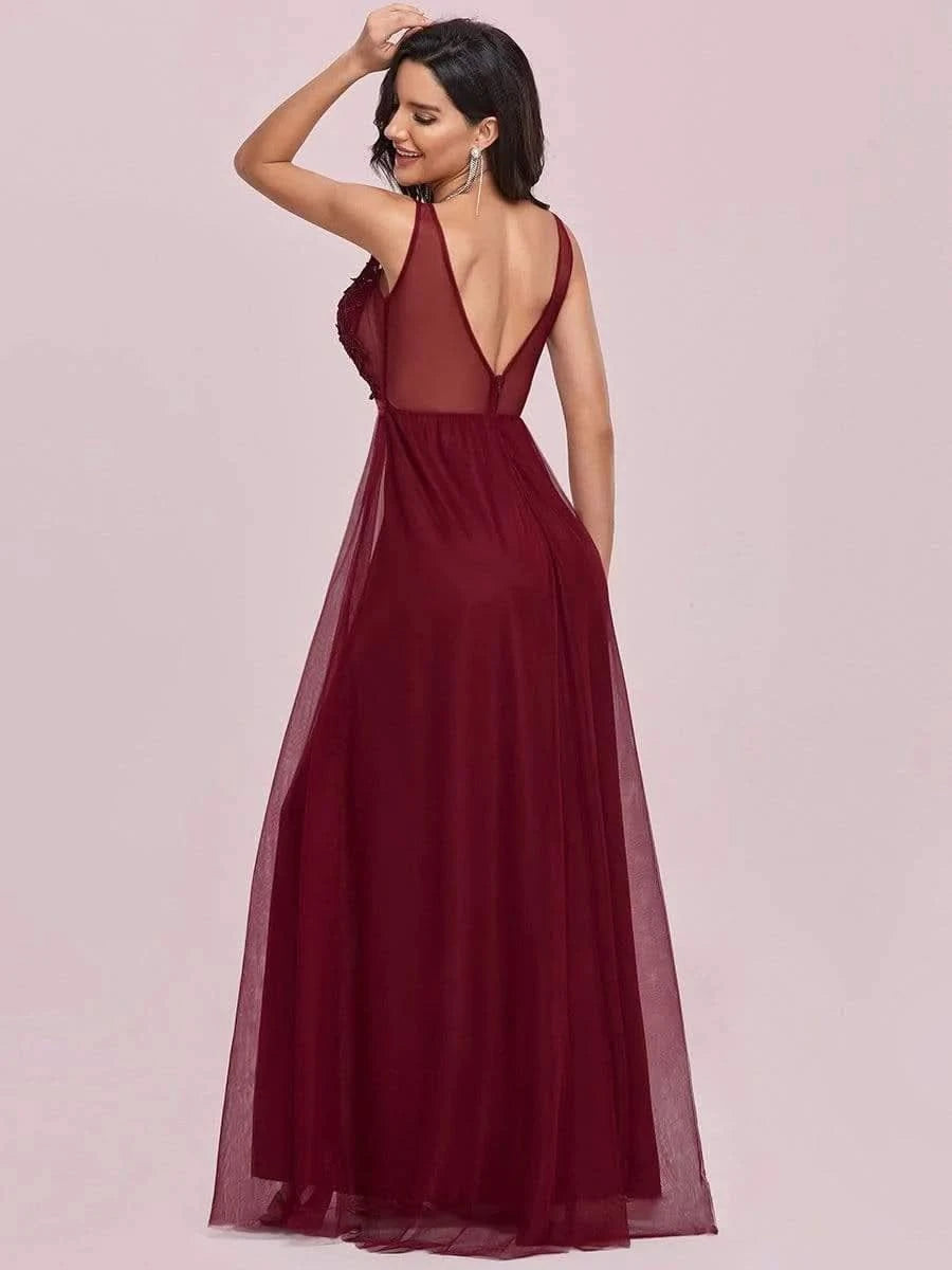 Color=Burgundy | Ever Pretty Frauen A-Line V-Ausschnitt Floral Lace Appliques Brautjungfernkleid 00930-Burgundy 7