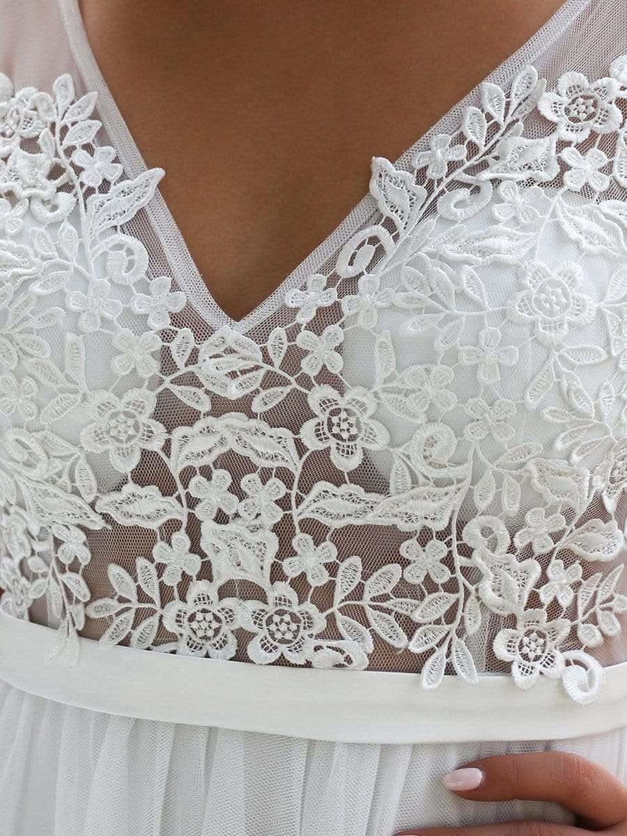Color=Cream | Ever Pretty Frauen A-Line V-Ausschnitt Floral Lace Appliques Brautjungfernkleid 00930-Cream 5