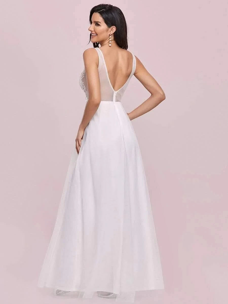 Color=Cream | Ever Pretty Frauen A-Line V-Ausschnitt Floral Lace Appliques Brautjungfernkleid 00930-Cream 5