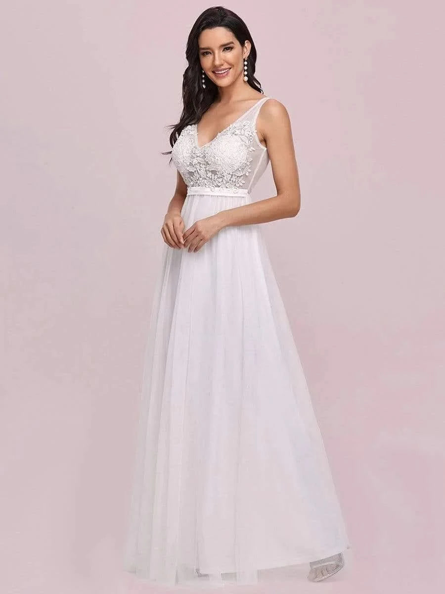 Color=Cream | Ever Pretty Frauen A-Line V-Ausschnitt Floral Lace Appliques Brautjungfernkleid 00930-Cream 5