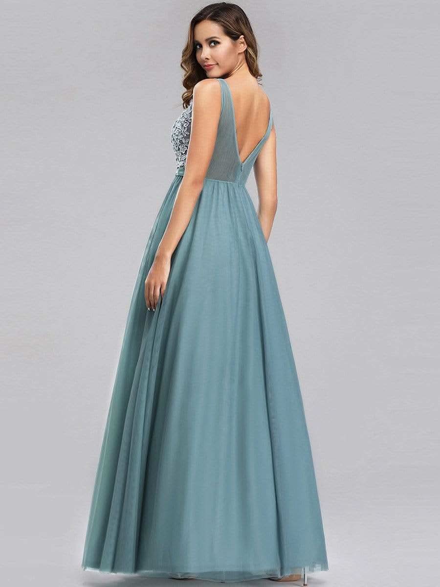 Color=Dusty Blau | Ever Pretty Frauen A-Line V-Ausschnitt Floral Lace Appliques Brautjungfernkleid 00930-Dusty Blau 5