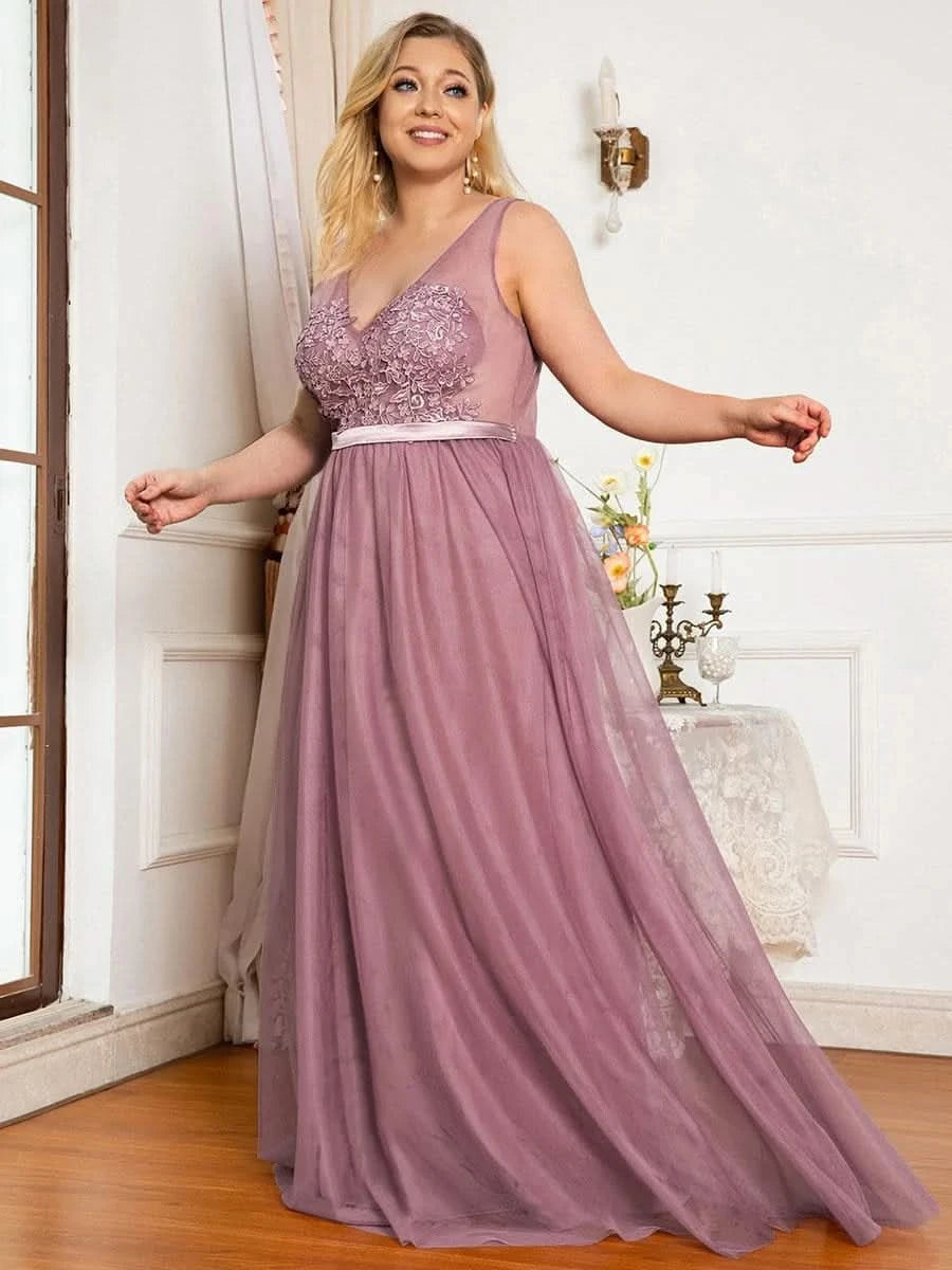 Color=Orchid | Ever Pretty Frauen A-Line V-Ausschnitt Floral Lace Appliques Brautjungfernkleid 00930-Orchid 9