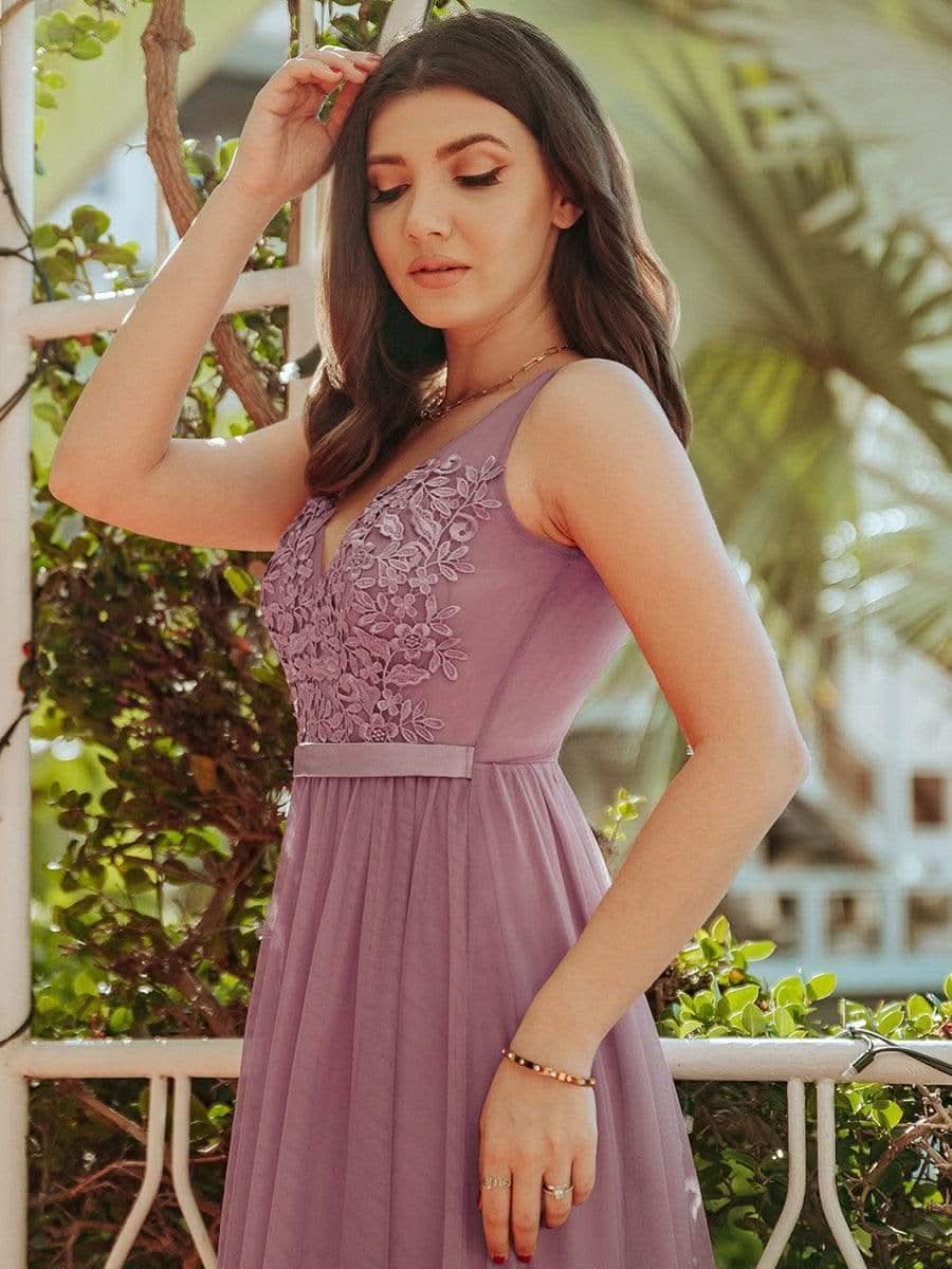 Color=Orchid | Ever Pretty Frauen A-Line V-Ausschnitt Floral Lace Appliques Brautjungfernkleid 00930-Orchid 7