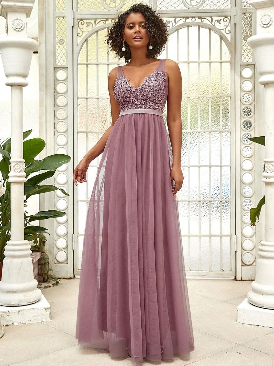 Color=Orchid | Ever Pretty Frauen A-Line V-Ausschnitt Floral Lace Appliques Brautjungfernkleid 00930-Orchid 1