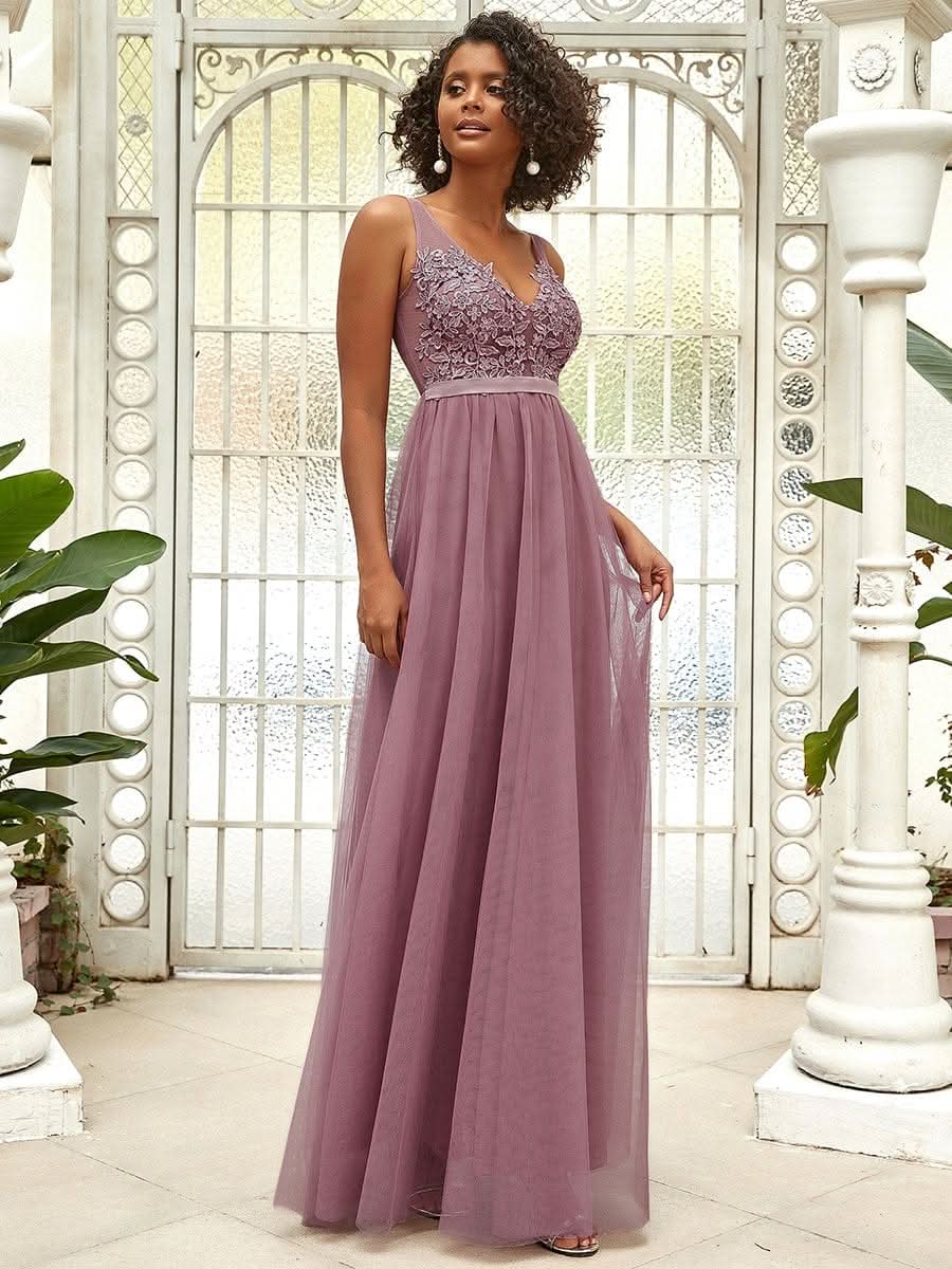Color=Orchid | Ever Pretty Frauen A-Line V-Ausschnitt Floral Lace Appliques Brautjungfernkleid 00930-Orchid 3
