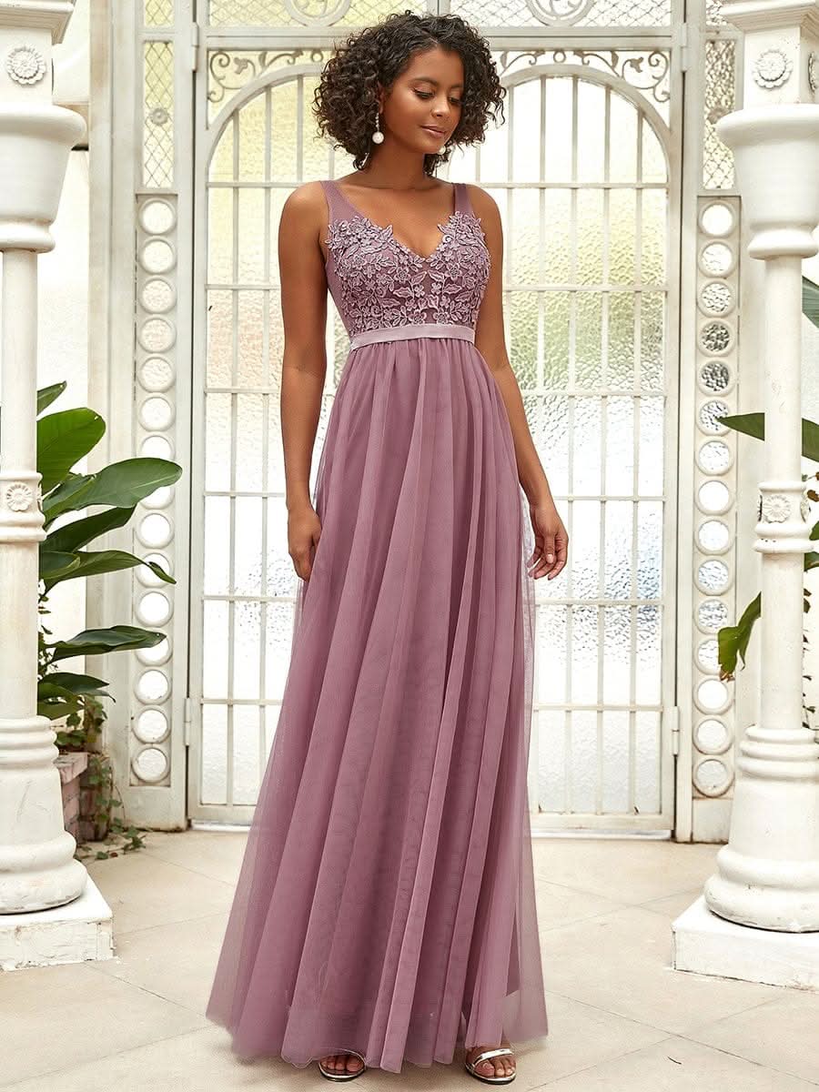 Color=Orchid | Ever Pretty Frauen A-Line V-Ausschnitt Floral Lace Appliques Brautjungfernkleid 00930-Orchid 4