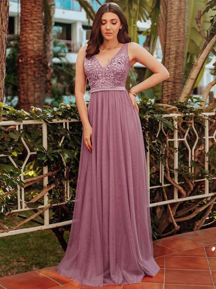 Color=Orchid | Ever Pretty Frauen A-Line V-Ausschnitt Floral Lace Appliques Brautjungfernkleid 00930-Orchid 5